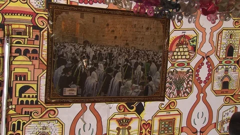 Inside the Sukkah (Tabernacle). Jerusalem. C0025-01 Stock Footage 98569299