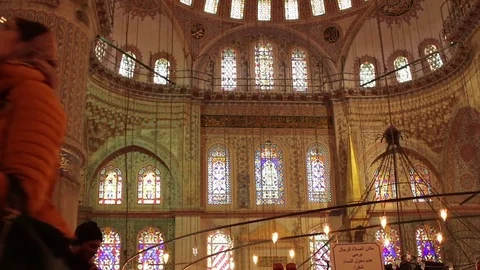 Inside Sultan Ahmed Blue Mosque Istanbul Editorial March-2017 Stock Footage 75801655