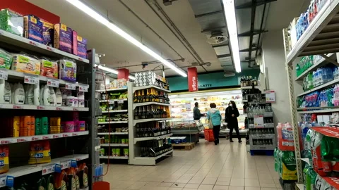 Inside a super market at the time of Covid - 4k video - ProRes Stock Footage 143558797