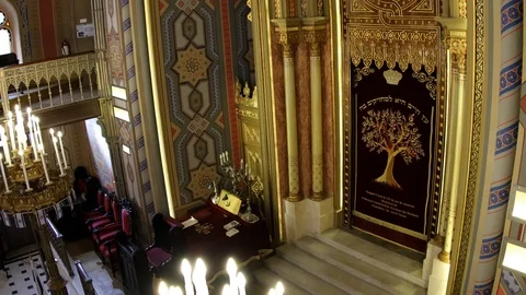 Inside of the synagogue Choral Temple, Bucharest, Romania Stock Footage 120609441