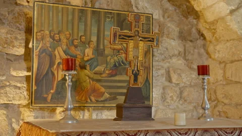 Inside the Synagogue Church - Nazareth Old City Stock Footage 258724082