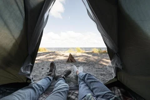 Inside tent with outside view Stock Photos