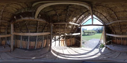 Inside Thatched House in a Bronze Age Settlement - 360 VR Stock Footage 108492333