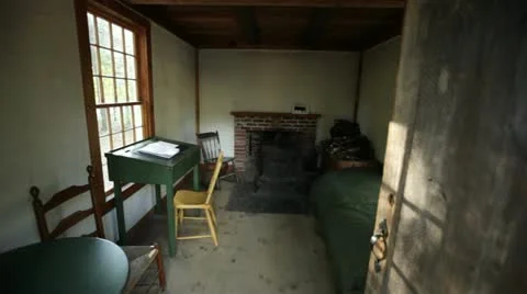 Inside thoreau replica house walden Stock Footage