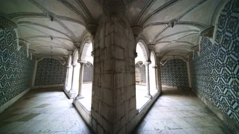 Inside Tile museum in Lisbon. Museu Nacional do Azulejo, historic sightseeing  Stock Footage 224528620