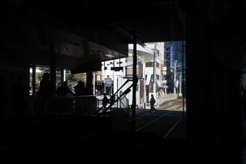 Inside a Train Cabin Overlooking Urban Railroad Tracks, Tokyo Dec 6 2024 Stock Photos