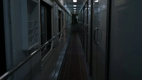 Inside the train car. Empty train at night. Railway carriage. Strong shaking. Stock-Footage 122950696