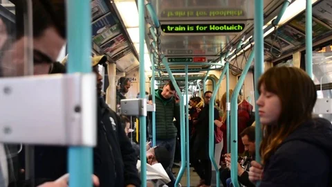 Inside of train car going to London city airport Stock Footage 126297712