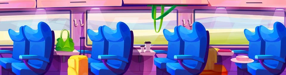 Inside train interior with window and chair vector Illustrazione stock