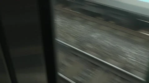 Inside of train looking at the tracks Stock Footage 51410839