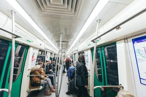 Inside the Train at the Underground Subway Metro Station Stock Photos