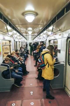 Inside the Train at the Underground Subway Metro Station Stock Photos