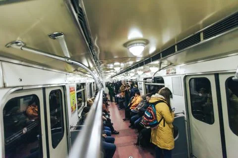 Inside the Train at the Underground Subway Metro Station Stock Photos
