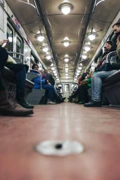 Inside the Train at the Underground Subway Metro Station Stock Photos