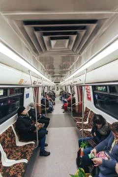 Inside the Train at the Underground Subway Metro Station Stock Photos