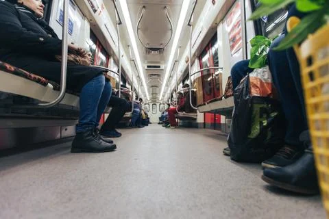 Inside the Train at the Underground Subway Metro Station Stock Photos