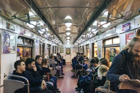Inside the Train at the Underground Subway Metro Station Foto stock