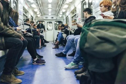 Inside the Train at the Underground Subway Metro Station Foto stock
