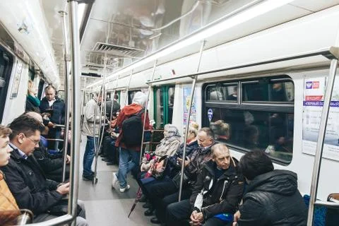 Inside the Train at the Underground Subway Metro Station Foto stock