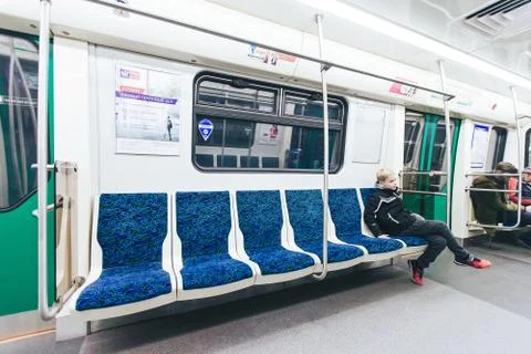 Inside the Train at the Underground Subway Metro Station Stock Photos