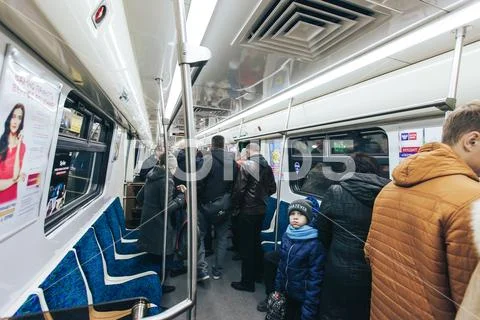 Inside the Train at the Underground Subway Metro Station Stock Image ...