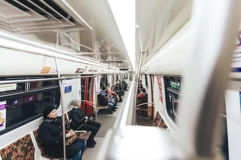 Inside the Train at the Underground Subway Metro Station Stock Photos