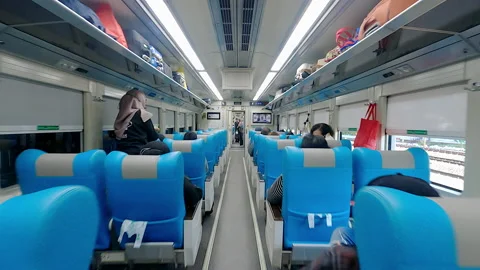 Inside train view from camera at human e... | Stock Video | Pond5