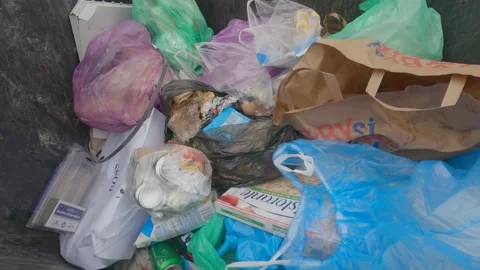 Inside trash bin rubbish waste 4K, top view Stock Footage 154003296