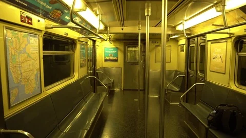 Inside Of A Travelling New York Subway Train Stock Footage