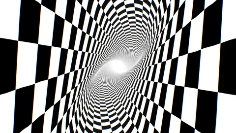 Inside Twisted Black And White Checkerboard Optical Illusion Tunnel Stock Footage 246899888