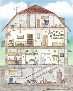Inside two storey house Stock Illustration