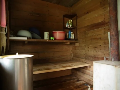 Inside a Typical Russian sauna in country house - pan Stock Footage 82198129