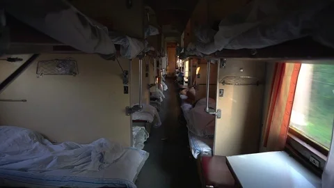 Inside ukrainian second class sleeping carriage Stock Footage 109050837
