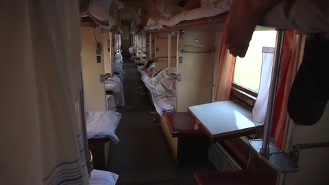 Inside ukrainian second class train Stock Footage 109050931