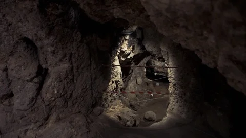 Inside underground cave. Old, antique wine cellar buried in the ground. Video stock 120787641
