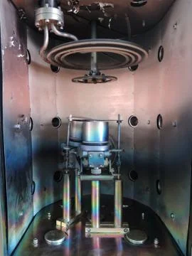 Inside vacuum chamber of magnetron sputtering system Foto stock