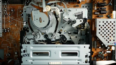 Inside VCR VHS Tape Loading Stock Footage 96069301