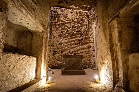Inside view in the ancient  Catacombs of Kom el Shoqafa Alexandria Egypt Stock Photos