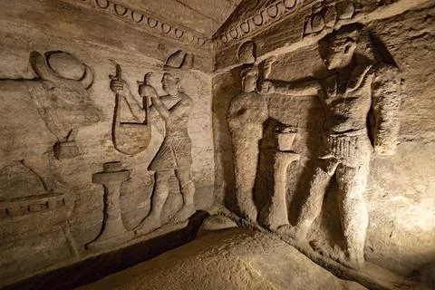 Inside view in the ancient  Catacombs of Kom el Shoqafa Alexandria Egypt Stock Photos