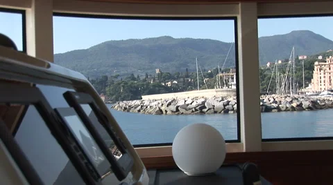 Inside view of boat leaving a small port  Stock Footage 41685084