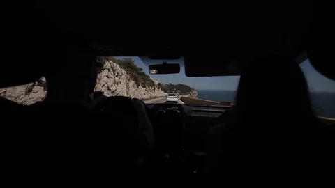 Inside view of the car. Driving car on the mountain road. Car rides on Stock Footage 103322161