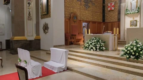 Inside view of the Catholic church. Stock Footage 132249165