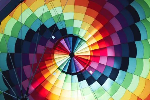 Inside view of colorful rainbow pattern hot air balloon Stock Photos