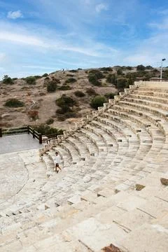 Inside view from Colosseum with white lighthouse on background Cyprus Stock Photos