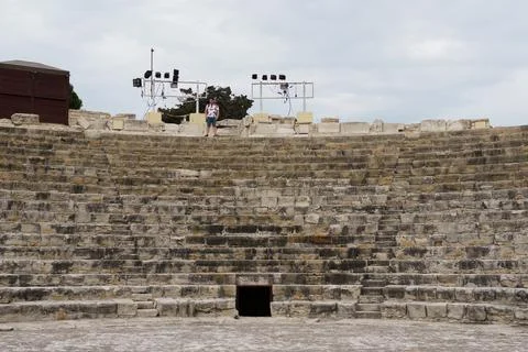 Inside view from Colosseum with white lighthouse on background Cyprus Stock Photos