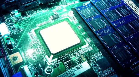 Inside View of Computer Main Board with CPU Stock Footage 45430457