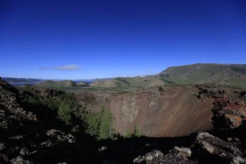Inside view of the cone of Khorgo volcano, Mongolia Stock Photos