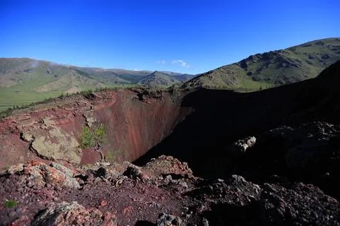 Inside view of the cone of Khorgo volcano, Mongolia Stock Photos