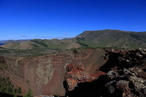 Inside view of the cone of Khorgo volcano, Mongolia Stock Photos