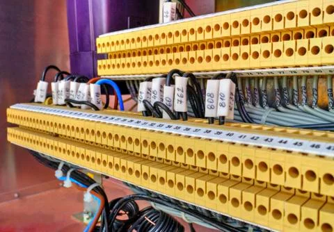 Inside view of control cubicle of high voltage disconnector Stock Photos